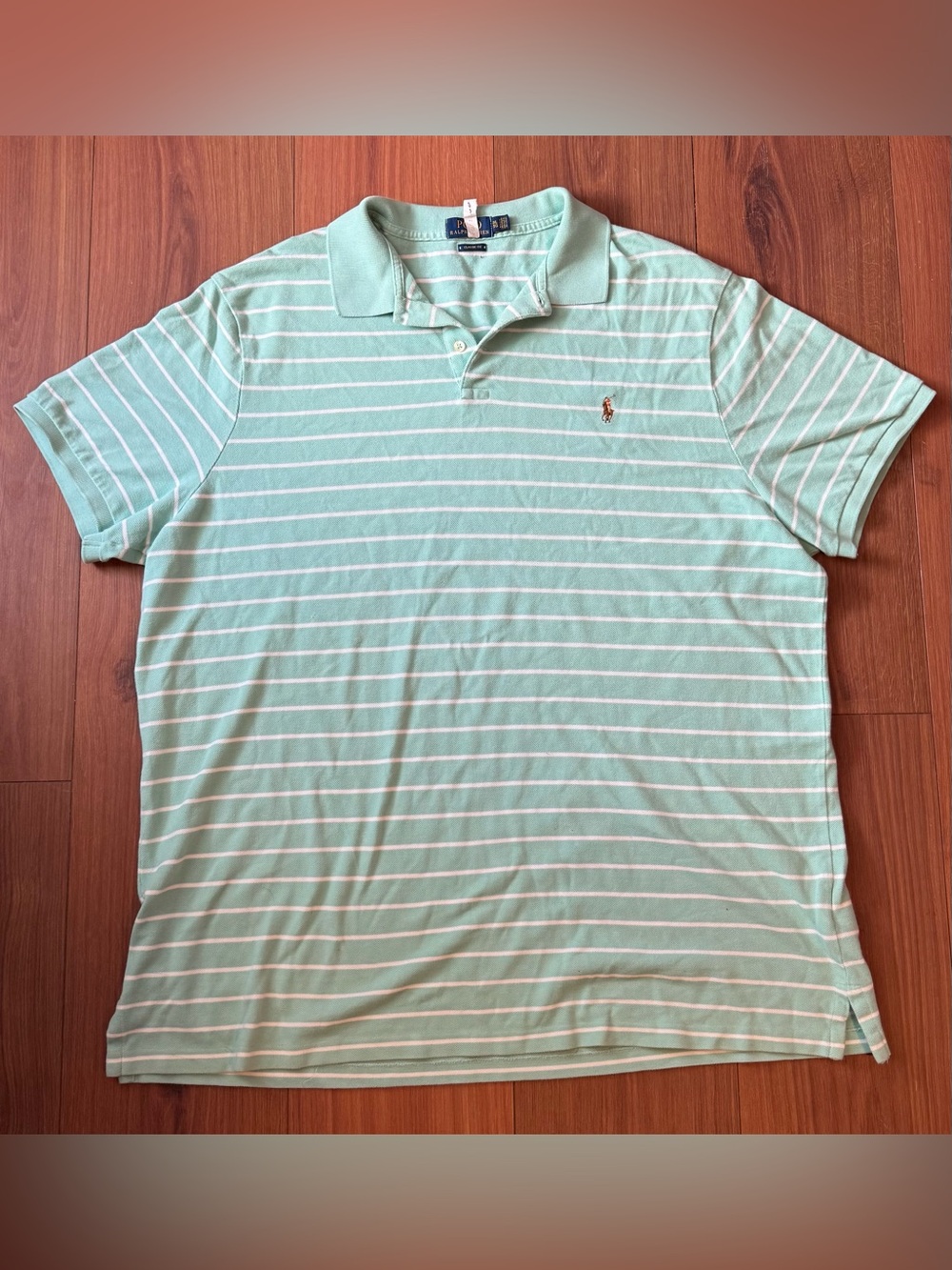 Polo by Ralph Lauren Men’s Mint Green and White Striped Polo